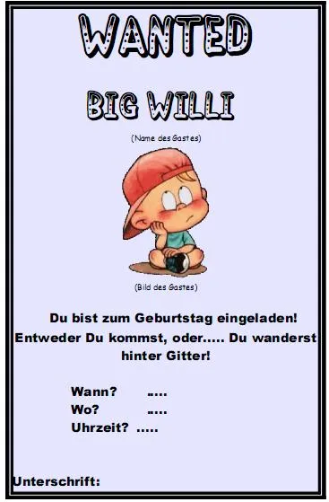 Einladung zum Kindergeburtstag